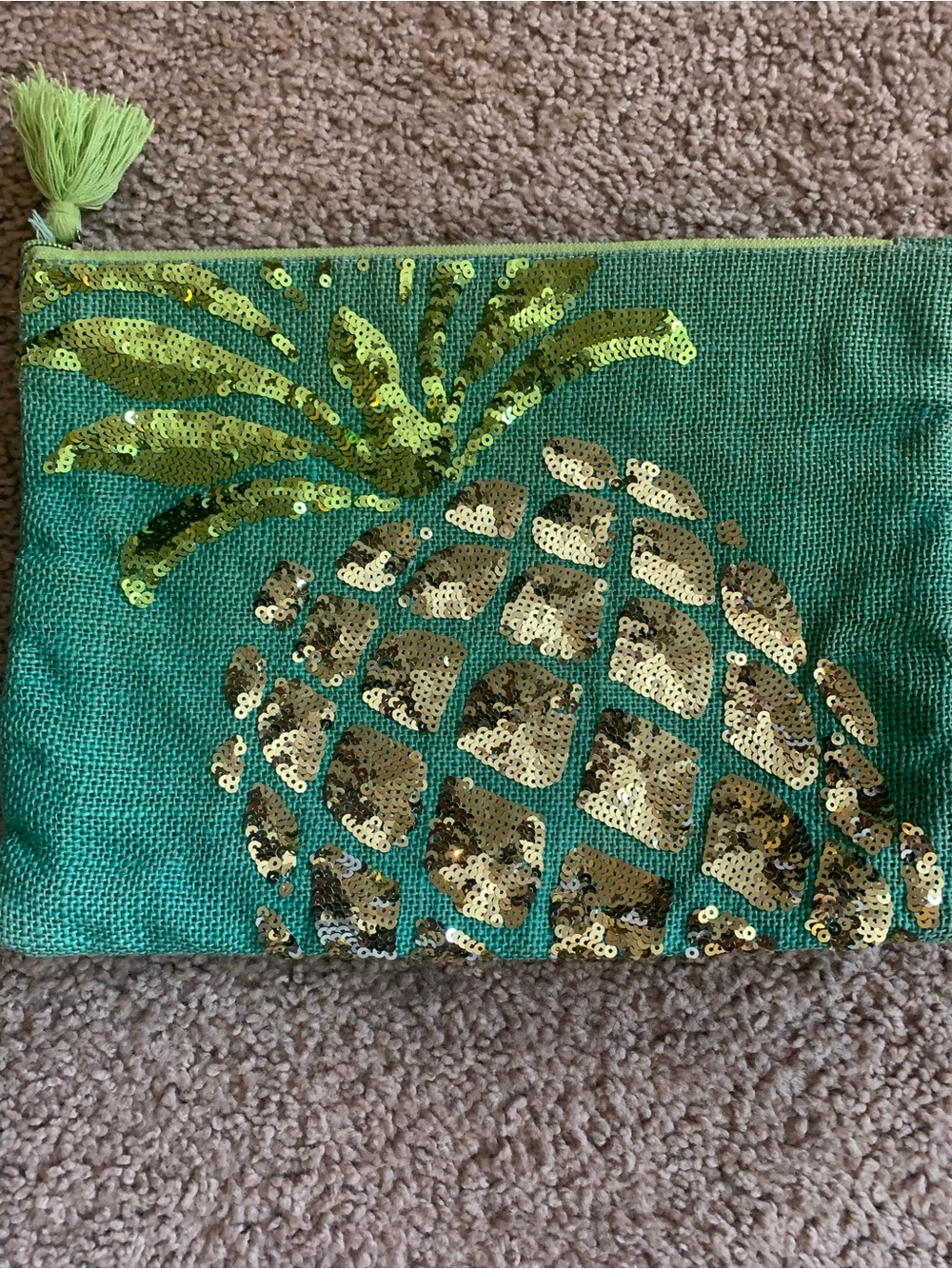 Green Sequin Pineapple Accent Pouch